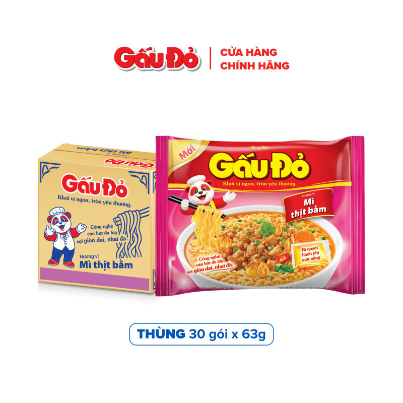 Mì Gấu Đỏ Vị Thịt Bằm - Thùng 30 gói x 63g