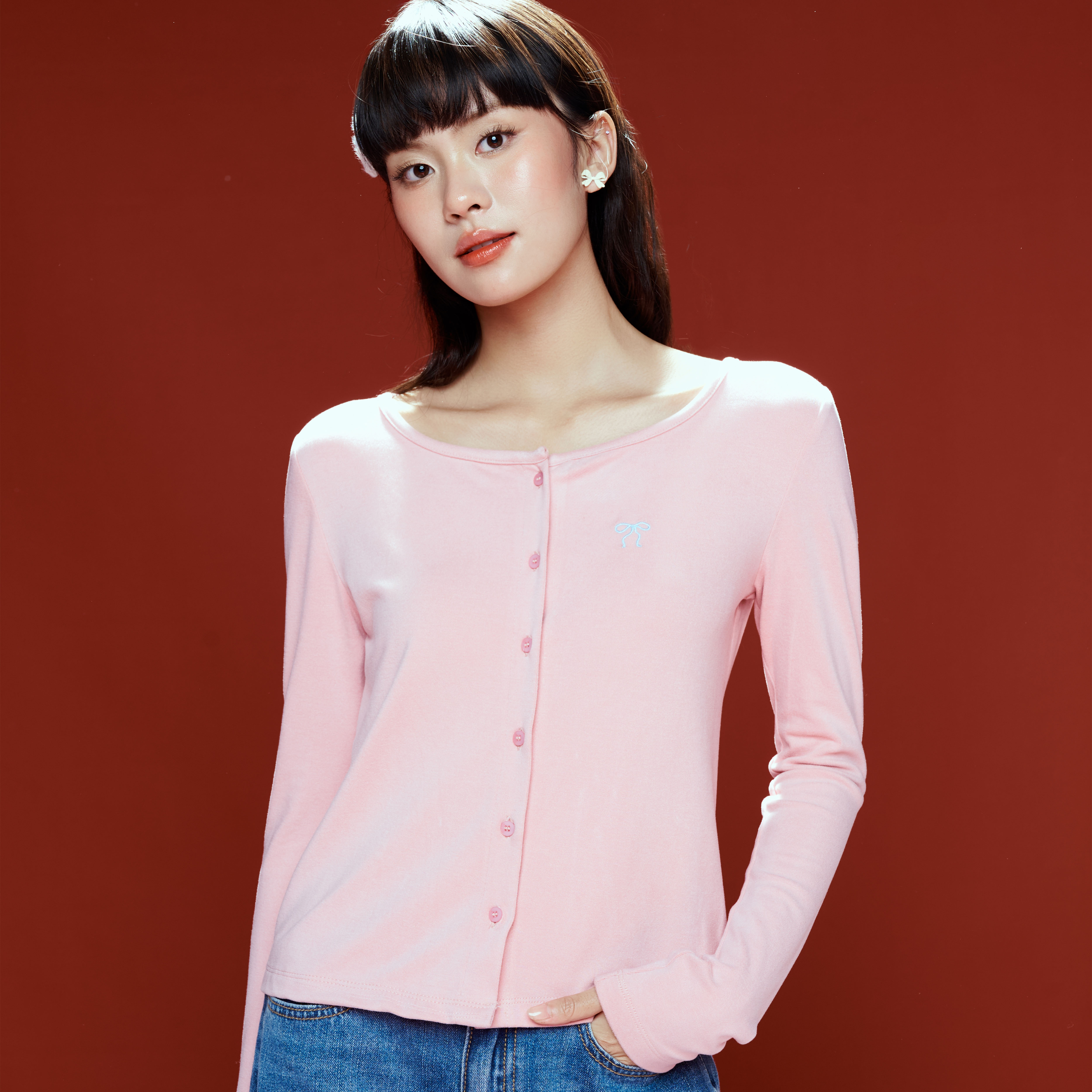 DOTTIE - Áo cardigan thêu nơ - T1004