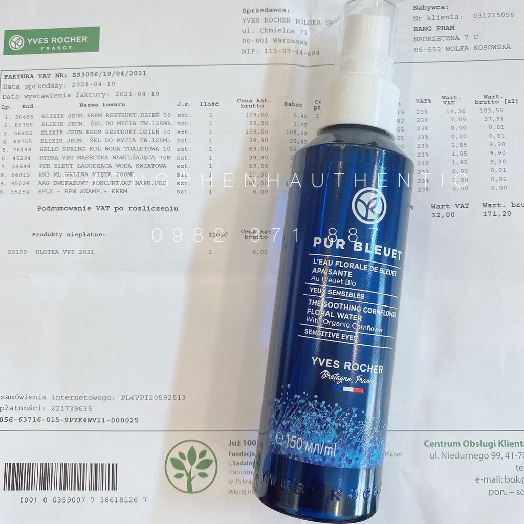 Nước Hoa Hồng Hữu Cơ Yves Rocher Soothing Floral Water With Bio Cornflower 150 Ml