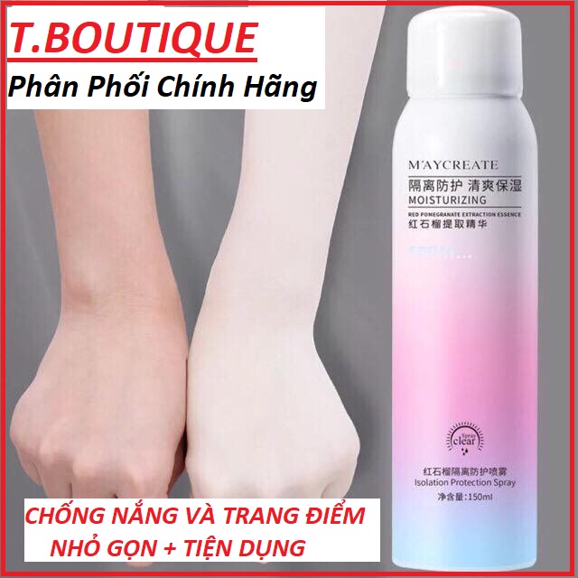 Xịt chống nắng phun sương Maycreate(150ml) Cao Cấp Trắng Da Không Trôi Không Lộ Kem