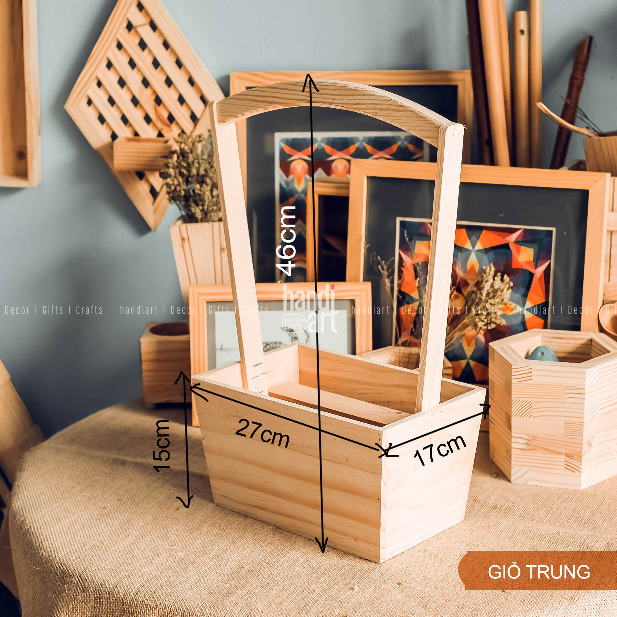 Giỏ gỗ trang trí hoa giỏ gỗ cắm hoa Wooden basket with flowers