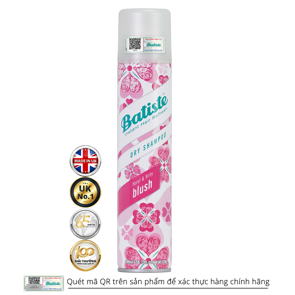 Dầu Gội Khô Batiste Hương Hoa Quyến Rũ - Batiste Dry Shampoo Floral & Flirty Blush 200Ml