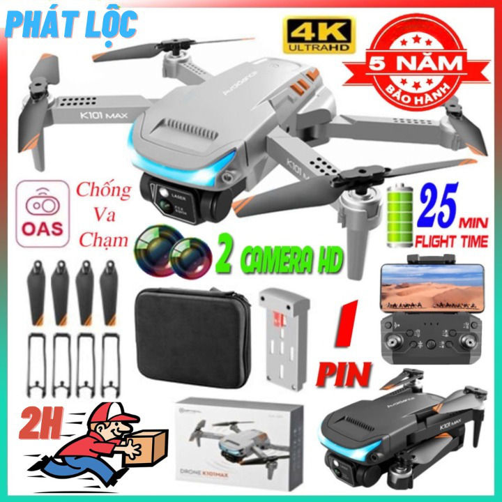 Flaycam Mini Drone K101 MAX trang bị đèn led trợ sáng - Máy Bay Điều Khiển Từ Xa 4 Cánh Play Camera 