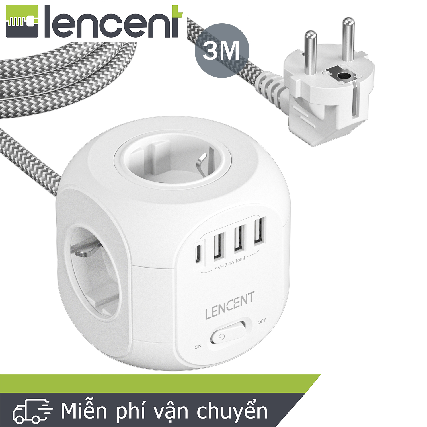 Ổ cắm dải điện 4 chiều LENCENT Hình lập phương Nhiều ổ cắm 8 trong 1 Ổ cắm hình khối Ổ cắm điện hình