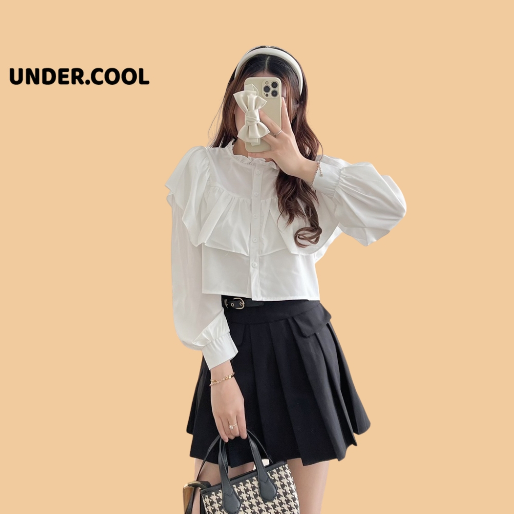 Áo Sơ Mi Tiểu Thư UNDERCOOL phối Bèo Vintage màu xanh blue hồng đậm trắng đen