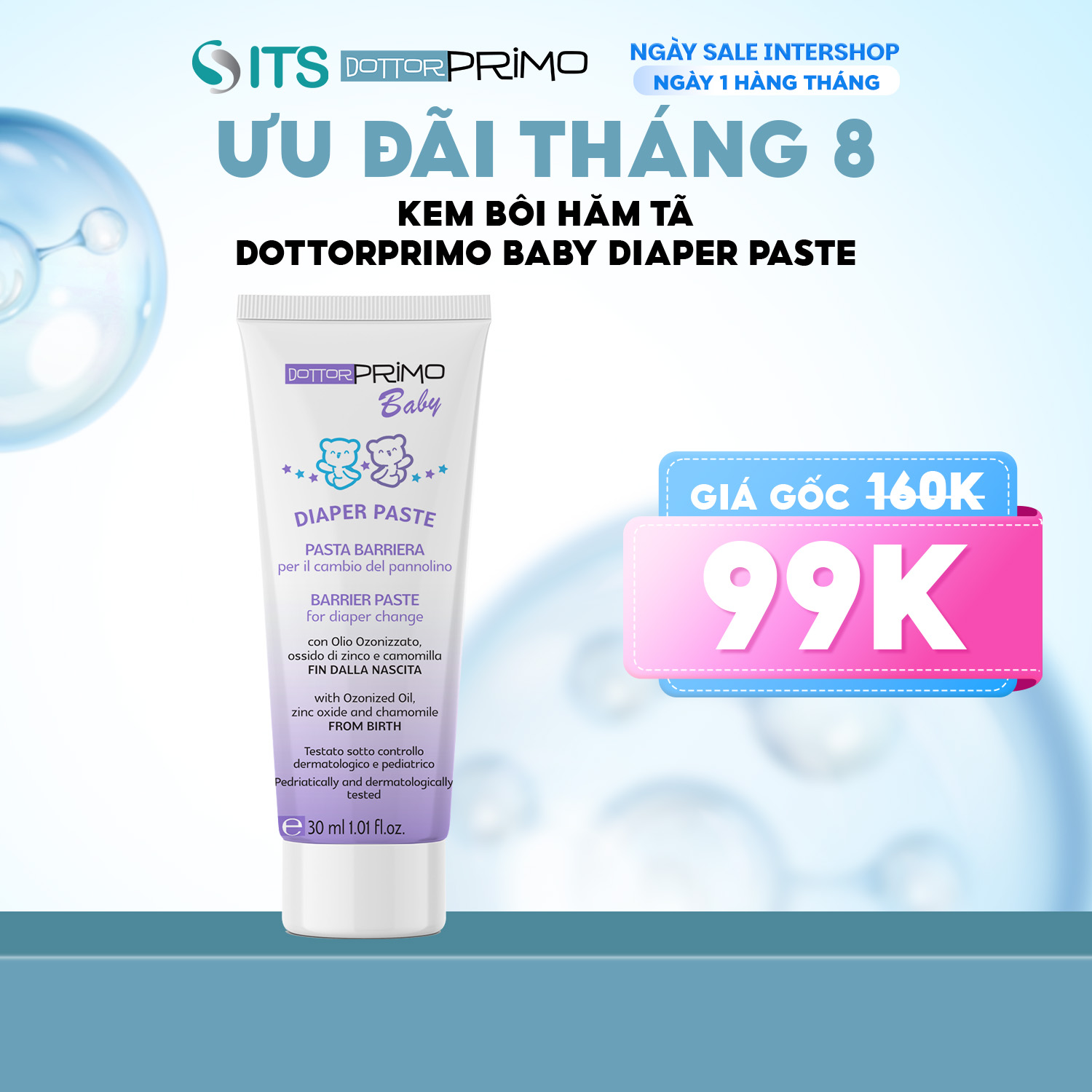 Kem bôi hăm cho bé DottorPrimo Diaper Paste 30ml giúp ngừa hăm bỉm tã làm lành vết hăm đỏ và dưỡng da cho bé