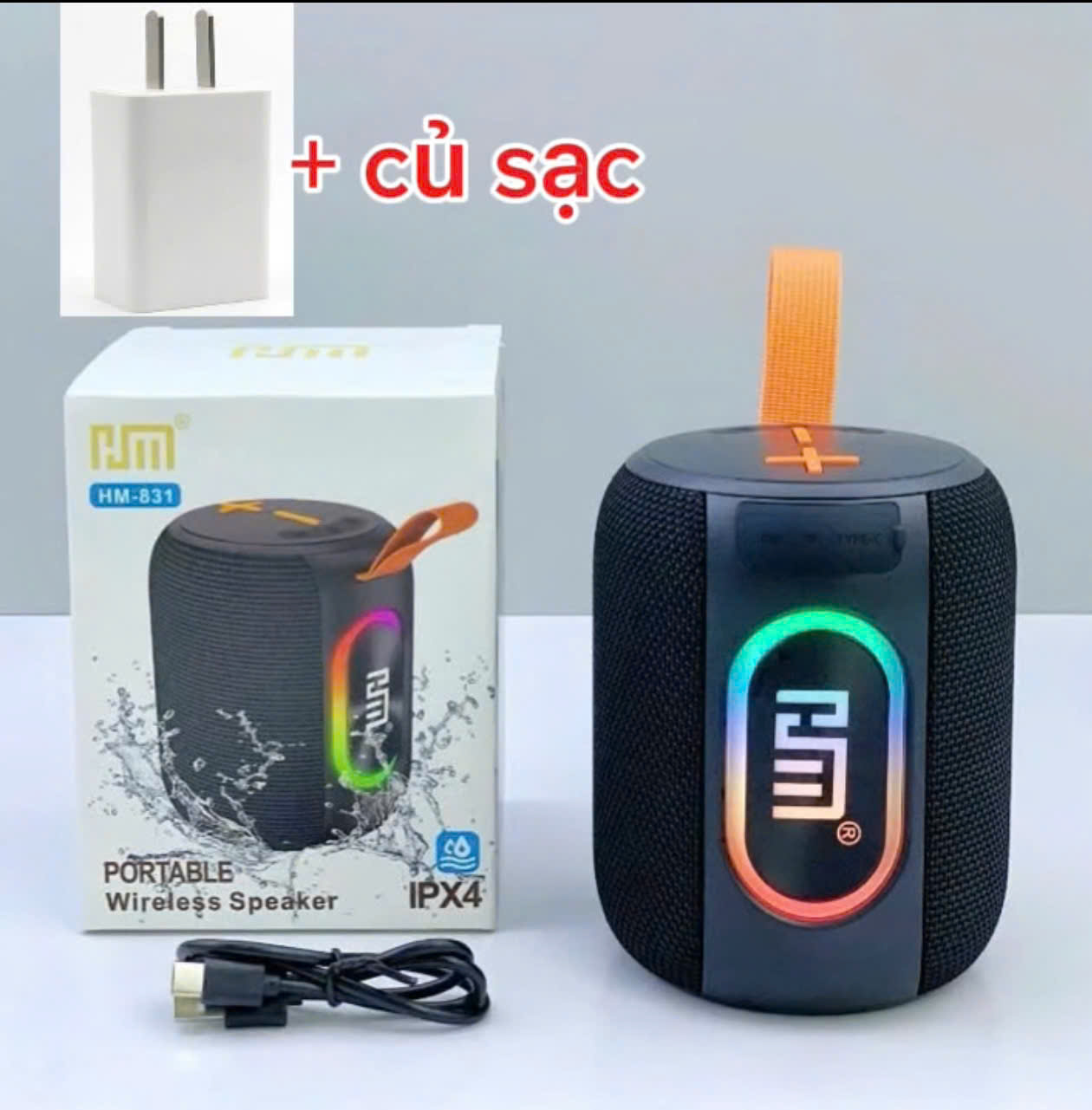 Loa Bluetooth HM-831 Không Dây Mini Âm Thanh Sống Động Đèn LED Đổi Màu Chống Nước IPX4 TWS Stereo 2