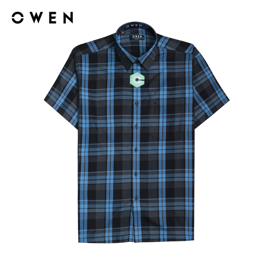 OWEN - Áo sơ mi ngắn tay Body Fit BA220864NT màu Navy chất liệu Mint-Polyester