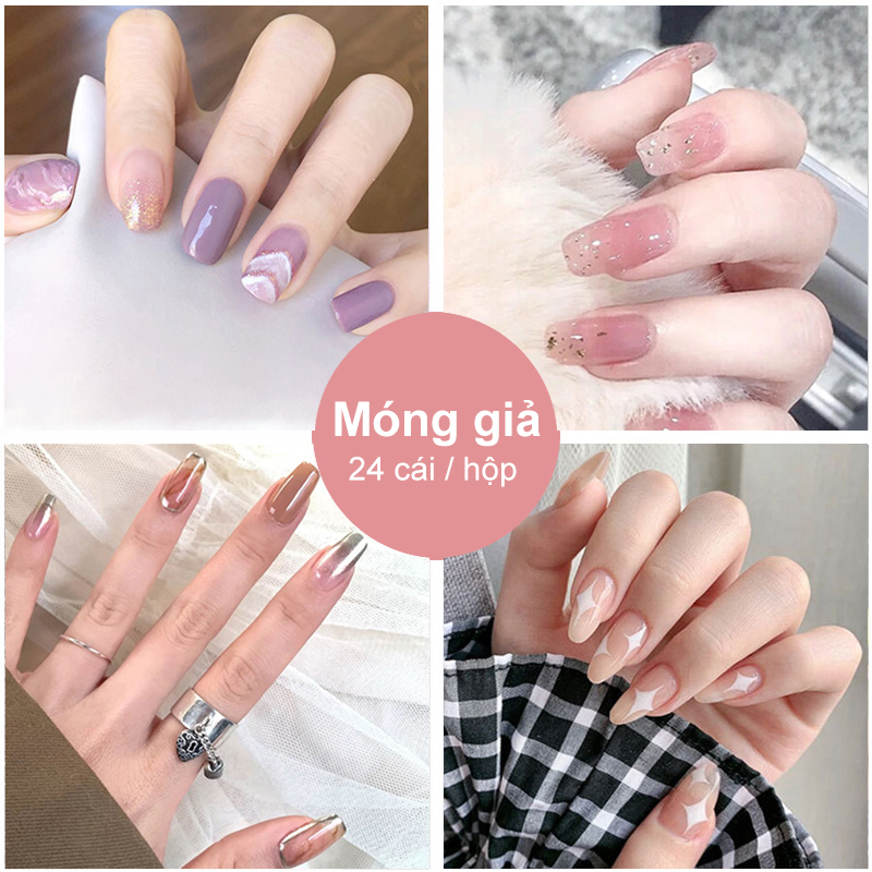 【Urbeauty Mall】Hộp 24 Móng tay giả （Chứa keo）Năm phong cách chọn móng tay giả， nail giả  móng giả A8 ( Sản phẩm đã có sẳn keo )