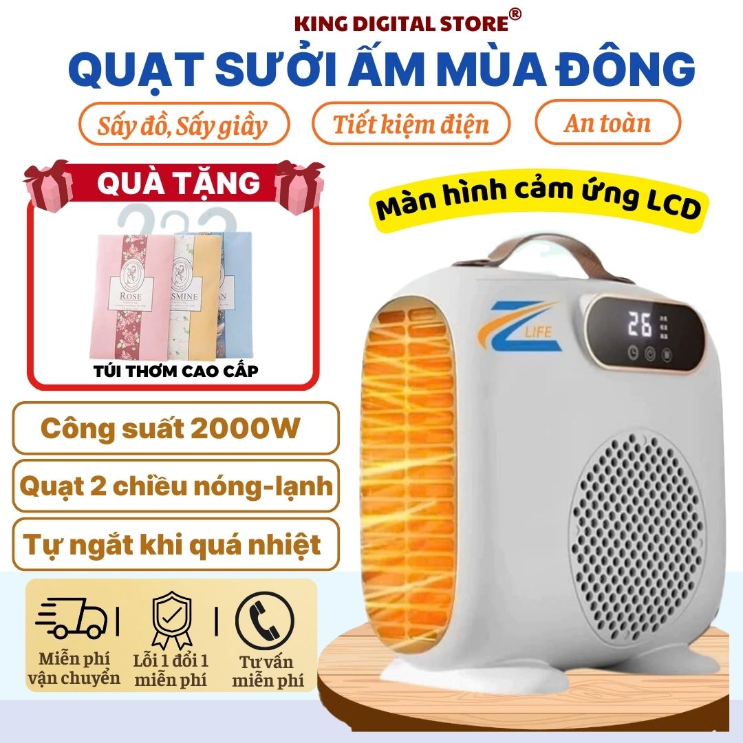 Quạt Sưởi Gốm Zlife Máy Sưởi Ấm Phòng Ngủ Nhà Tắm An Toàn Cho Bé Sơ Sinh Không Khô DaQuạt Sưởi Mini 