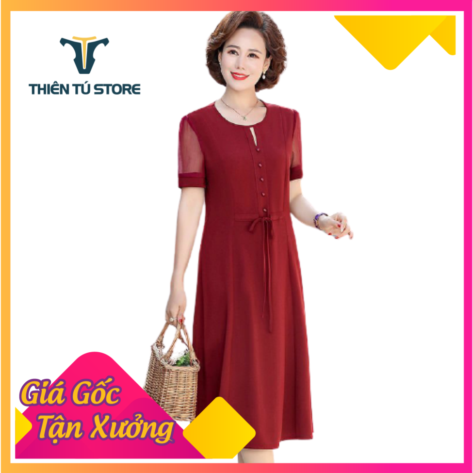 Váy đầm nữ trung niên sang trọng  váy voan trung niên ngắn tay váy đi tiệc trung niên kiểu suông dài