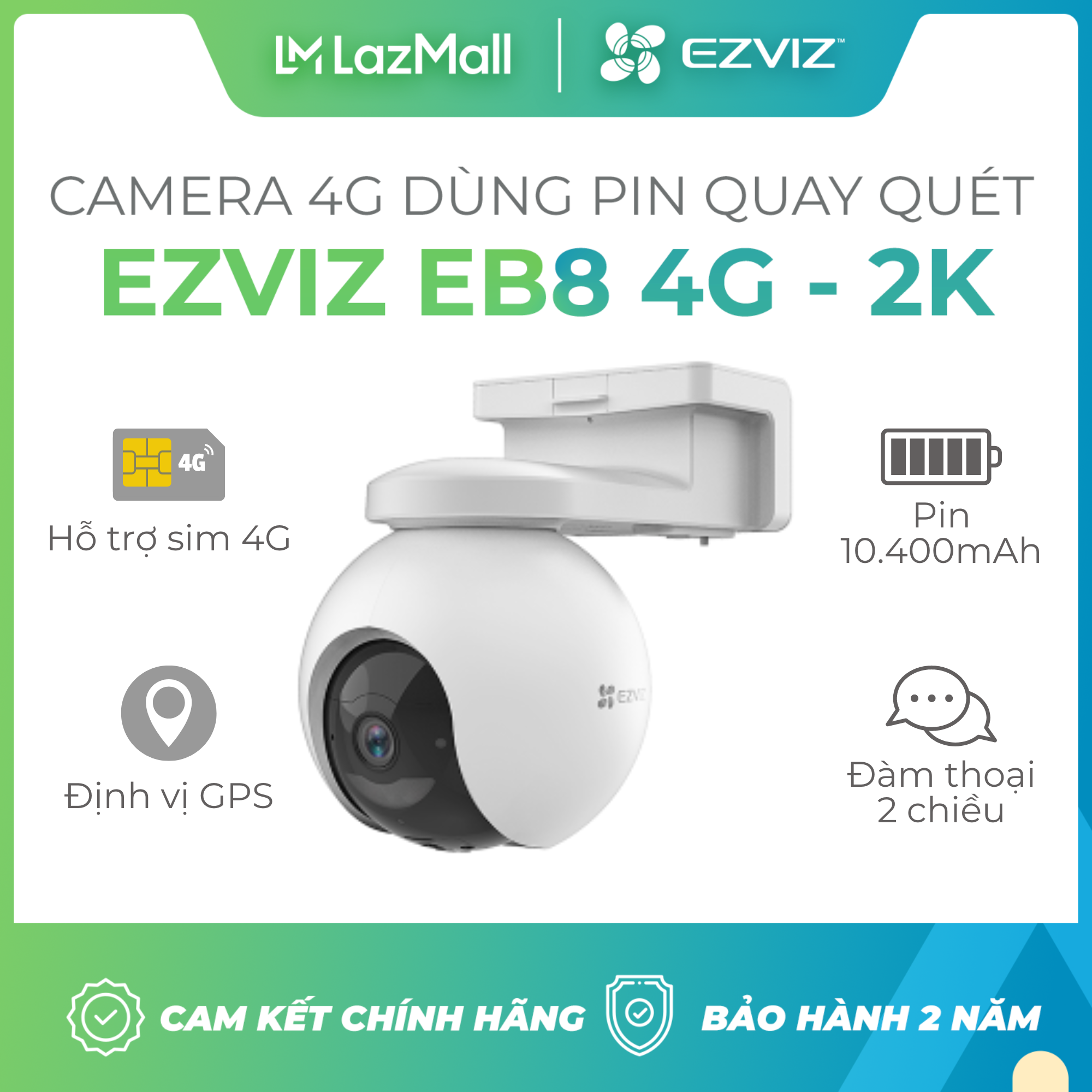 Camera 4G Quay Quét Ezviz EB8 - Camera dùng pin đàm thoại 2 chiều có màu ban đêm