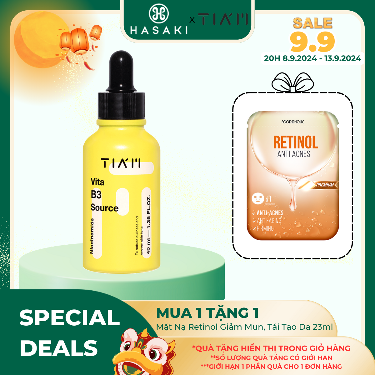 [MUA LÀ CÓ QUÀ] Serum Tiam Làm Sáng Phục Hồi Cho Da Dầu Mụn Nhạy Cảm 40ml Vita B3 Source (10% Niacin