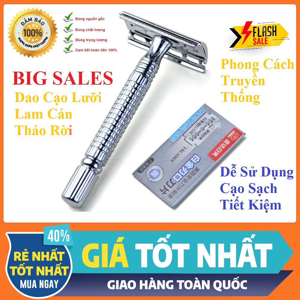 Dao Cạo Râu Lưỡi Lam Phong Cách Truyền Thống - Cán Tháo Rời - Sạch Mịn - Dễ Vệ Sinh - Tiện Lợi [ Hàng Chuẩn Công Ty ]