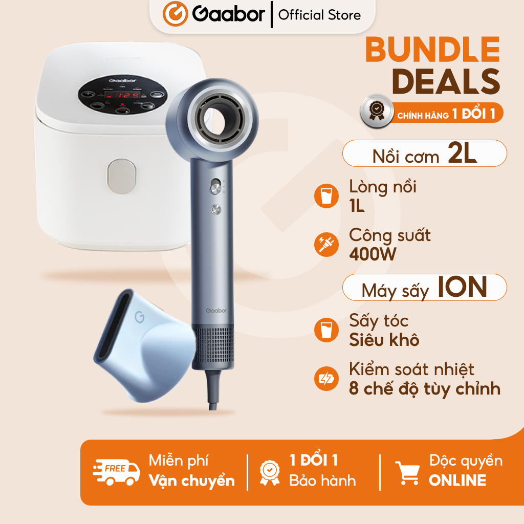 Combo Gaabor 11 Nồi cơm điện tử nút nhấn Gaabor GR-S25D và Máy Sấy Tóc Ion Giảm Hư Tổn Tóc Cao Cấp H