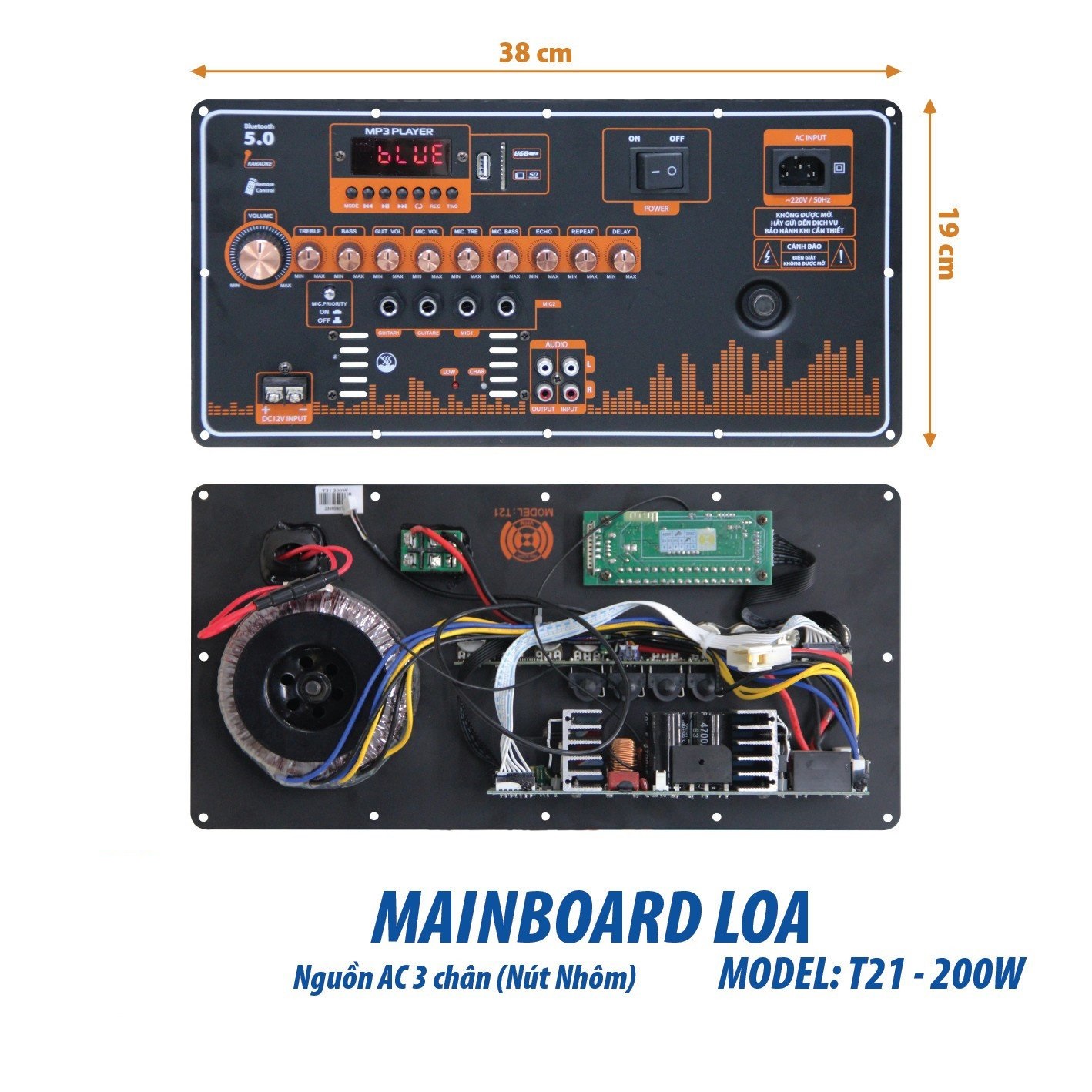Bo Mạch Loa Kéo Nguồn Xuyến đánh Bass 40 đôi 5 Tấc đơn Mạnh Mẽ có Echo delay T21 kích thước 19 * 38