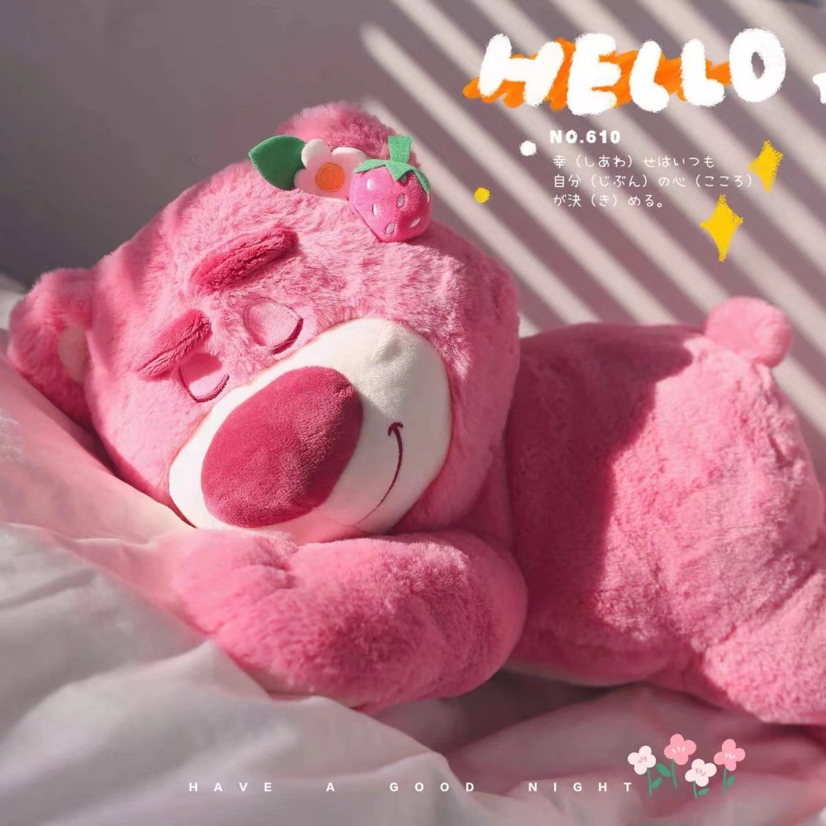 Gấu bông Lotso Huggin Bear gấu dâu có mùi thơm nhẹ- Pink Lotso nằm ngủ lông xù kích thước 35/50/60/75cm NEOCI