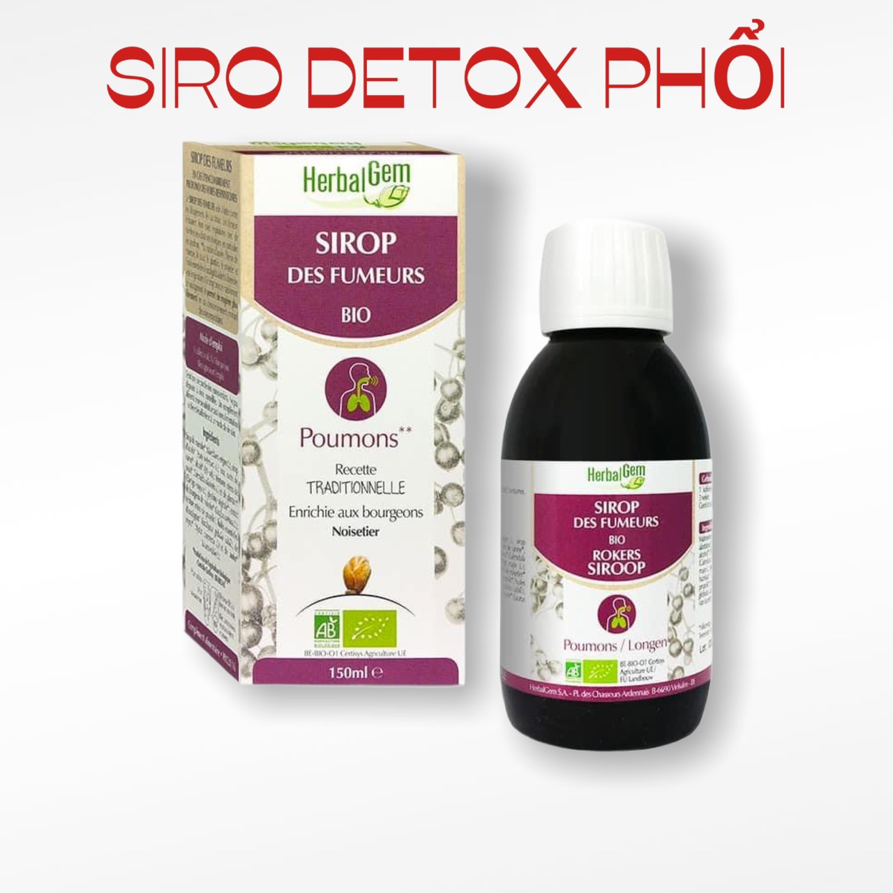 Detox Thanh Lọc Và Dưỡng Phổi Herbalgem Bio 150Ml - Nội Đia Pháp Đủ Bill