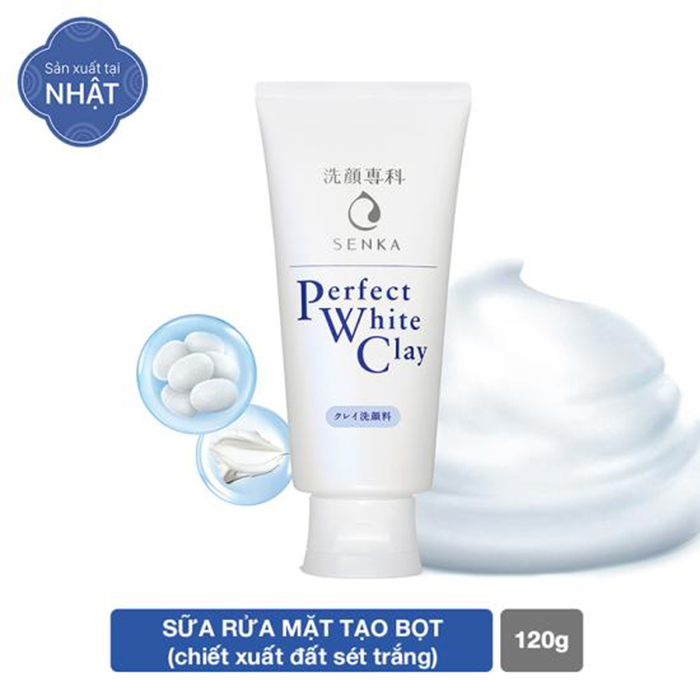 Sữa Rửa Mặt Tẩy Tế Bào Chết - Dưỡng Trắng Ẩm - Đều Màu Da Đất Sét Khoáng Senka Perfect White Clay 120G