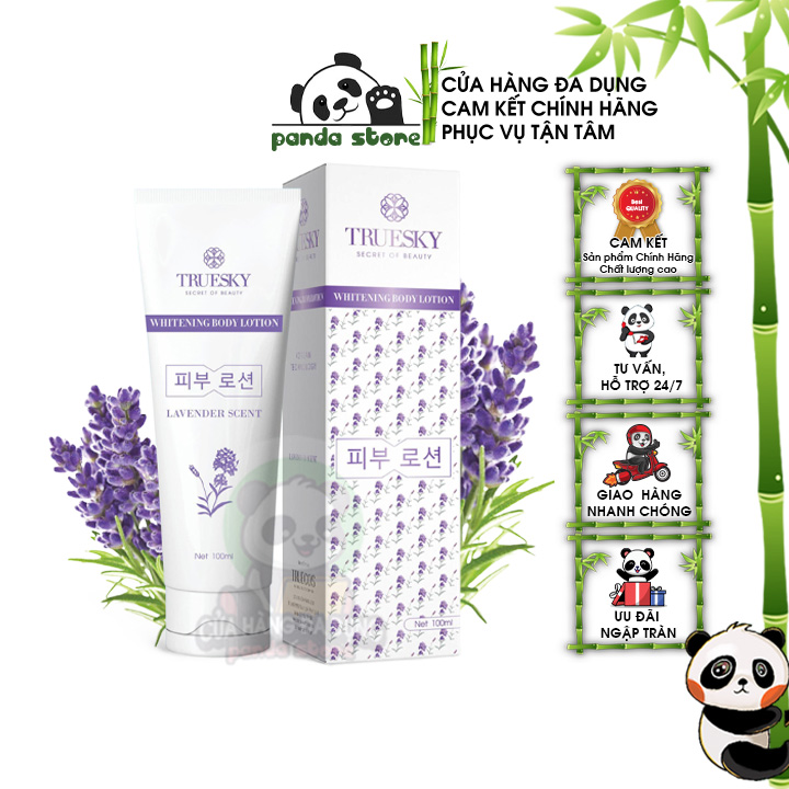 [HCM]Kem dưỡng trắng da chống nắng toàn thân Whitening Body Lotion Truesky không trắng ảo không gây kích ứng hiệu quả trong việc làm giảm các vết thâm sạm nám và bật tone da hương nước hoa Lavender Pháp. Tuýp 100ml