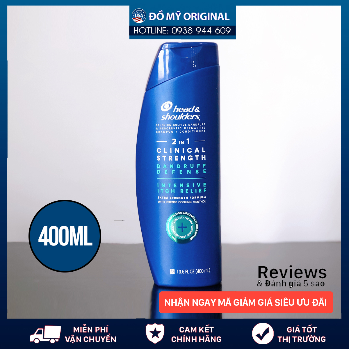 [HCM]Dầu Gội Head and Shoulder Clinical Strength 400ml Sạch Gàu Khỏe Tóc Dầu Dội Dành Cho Tóc Bị Gàu