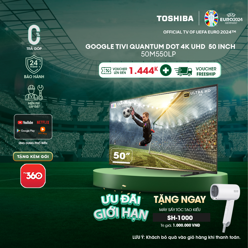Google Tivi QLED TOSHIBA 50 inch 50M550LP Smart TV Màn Hình Quantum Dot 4K UHD - Loa 49W - Miễn Phí Lắp Đặt