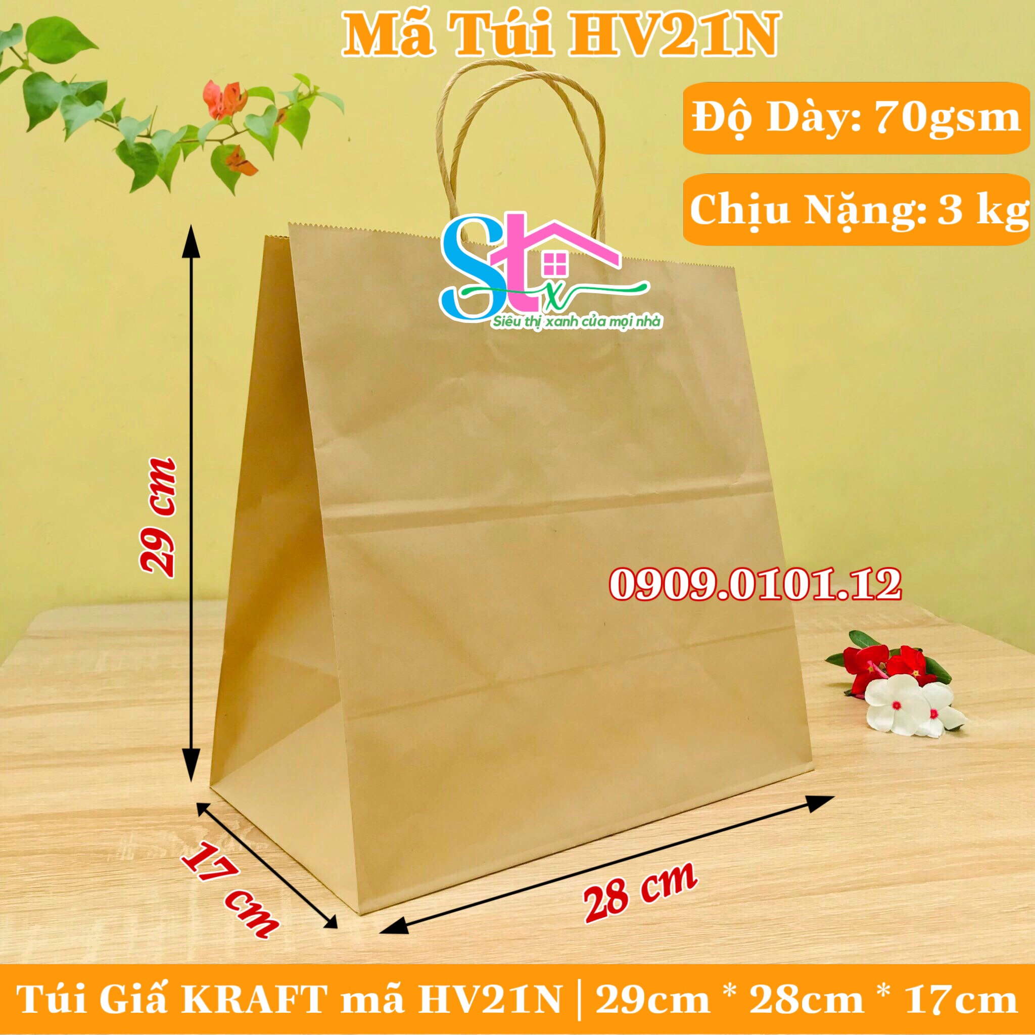 Combo 10 túi giấy kraft có quai cao cấp dày và cứng cáp túi kraft bảo vệ môi trường túi đựng quà túi giấy xi măng