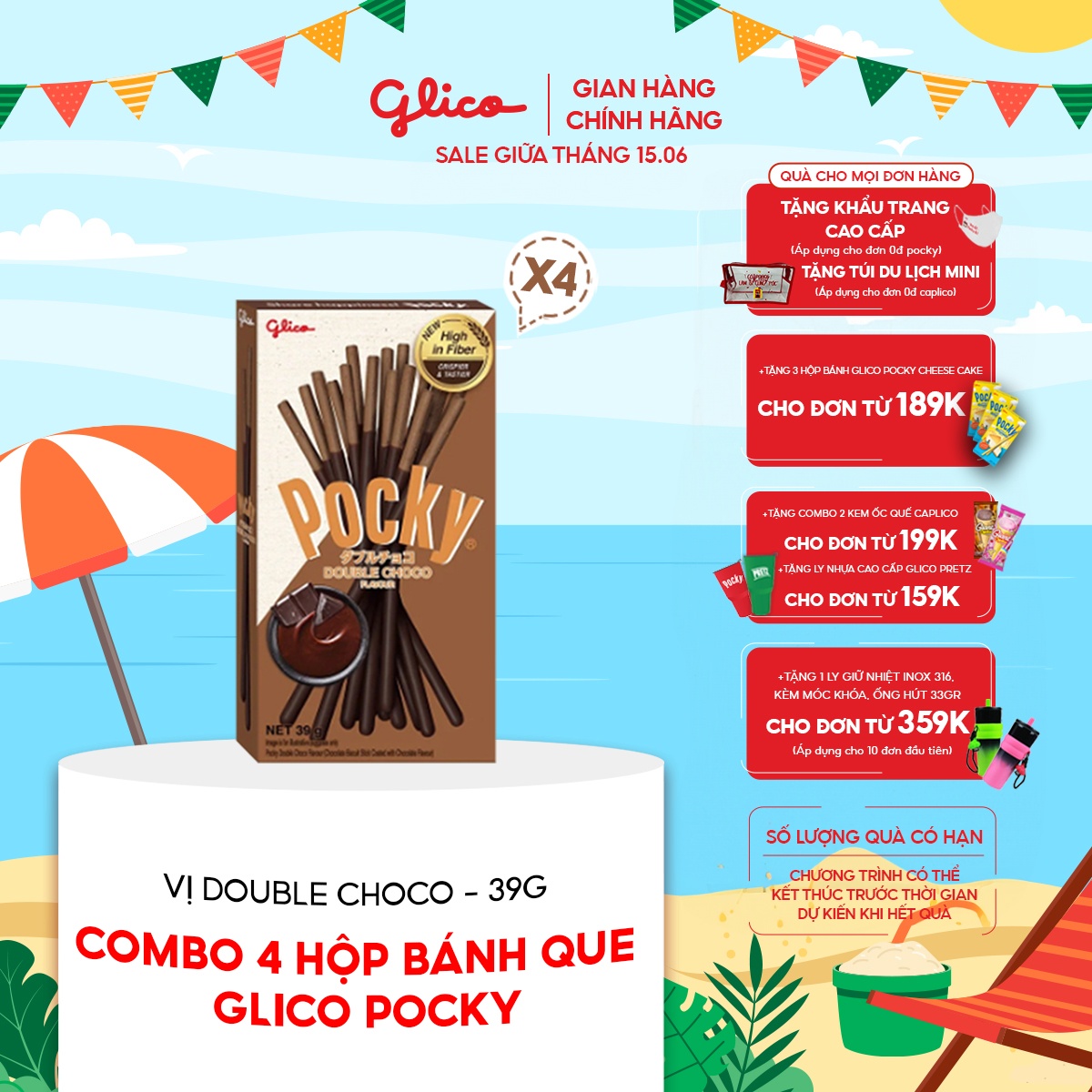Combo 4 Hộp Bánh Que Socola Glico Pocky Double Choco 39G
