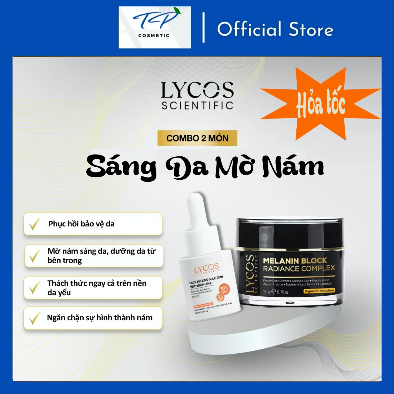 Combo Sáng Da Mờ Nám Lycos : Tinh chất Peel Da Lycos + Kem Nám Đêm Lycos - Xóa nhăn nám tàn nhang