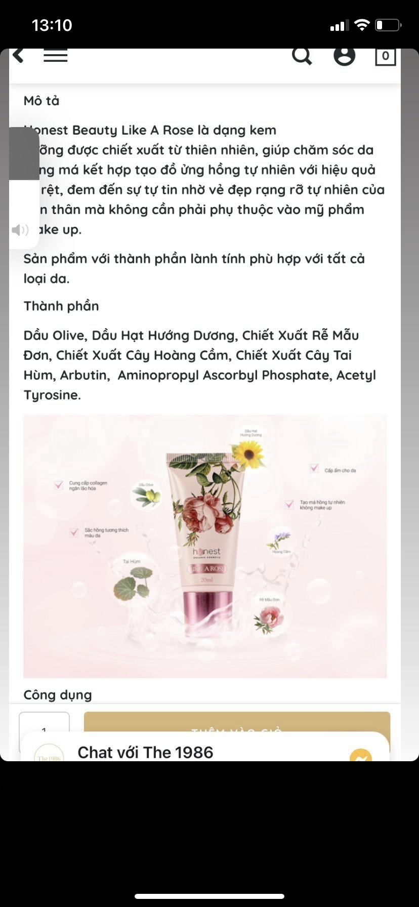 Kem dưỡng da hữu cơ tạo má Hồng tự nhiên không make up HONEST BEAUTY LIKE A ROSE