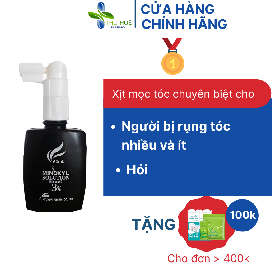 Xịt Kích Mọc Tóc Minoxyl Solution 3% Hỗ Trợ Điều Tri Rụng Tóc Hói