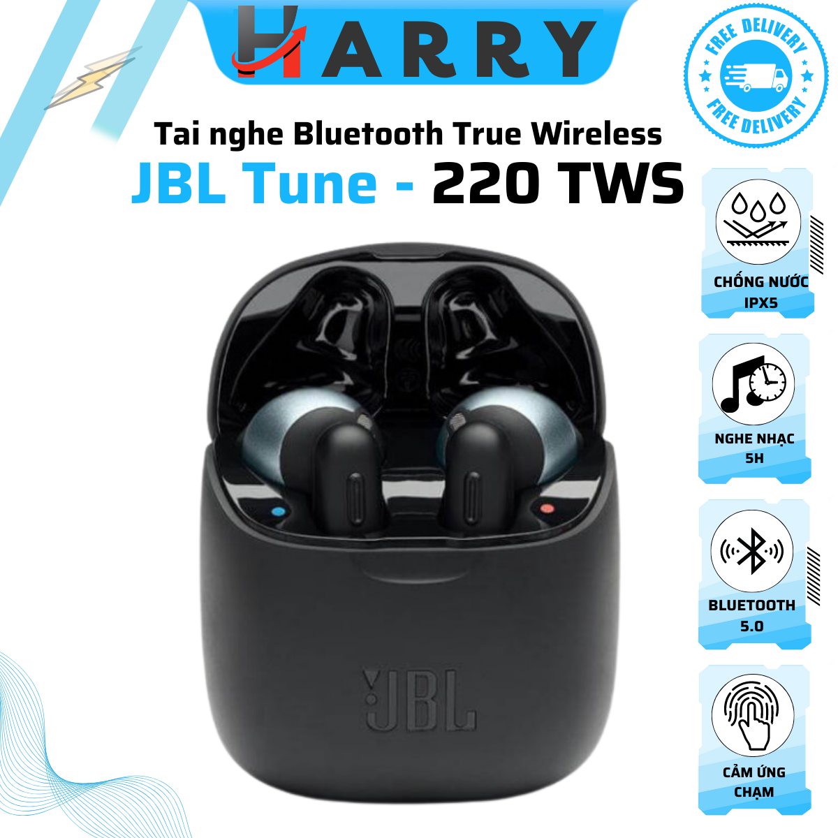 Tai nghe Bluetooth True Wireless JBL Tune 220 TWS - Tai Nghe Nhét Tai  Không Dây - Âm bass mạnh mẽ v