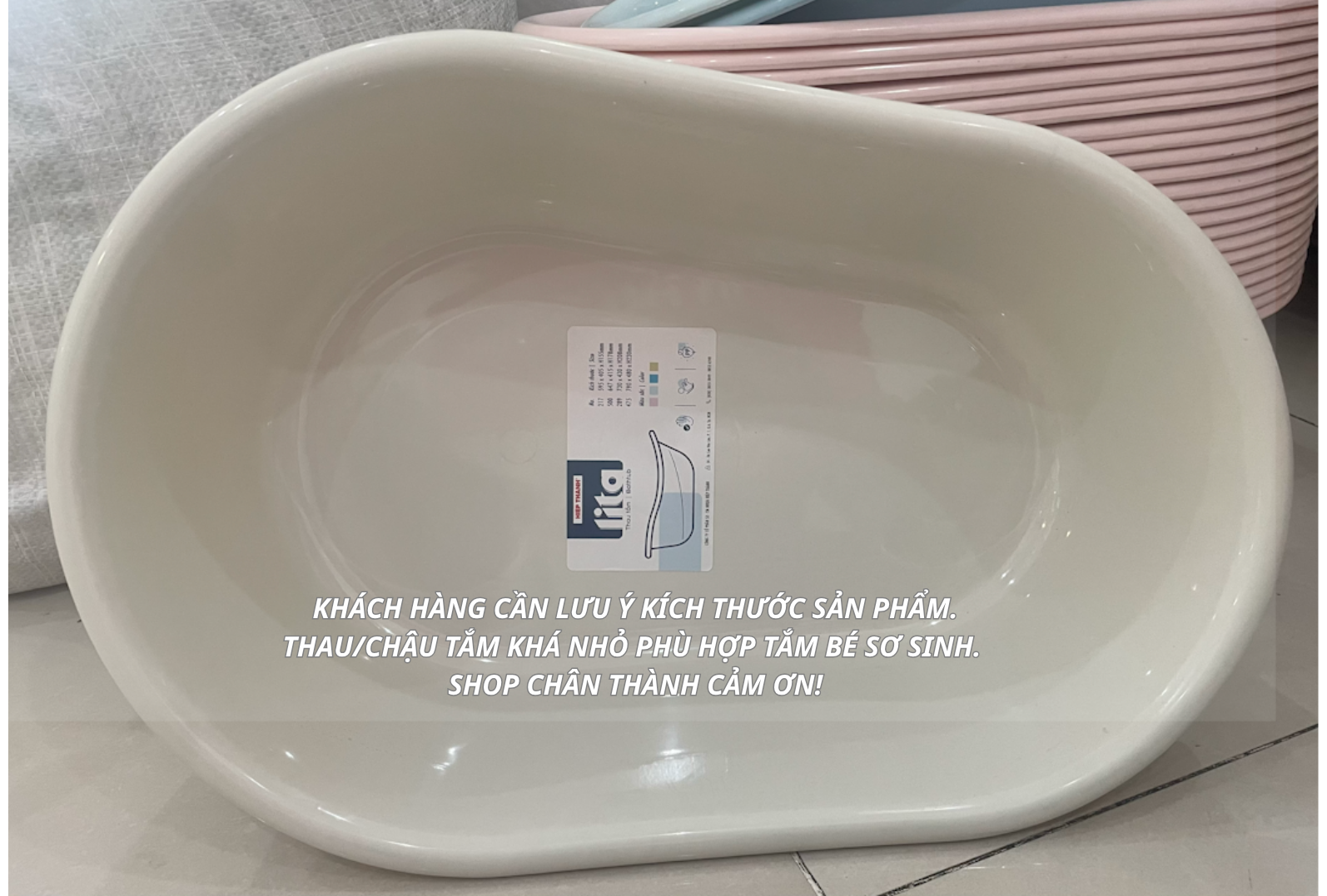 Thau tắm/Chậu tắm nhỏ cho bé sơ sinh dưới 1 Tuổi-Nhựa Hiệp Thành nhựa PP chính phẩm an toàn cho bé ( Dài 595cm x Rộng 405cm x cao 155cm)