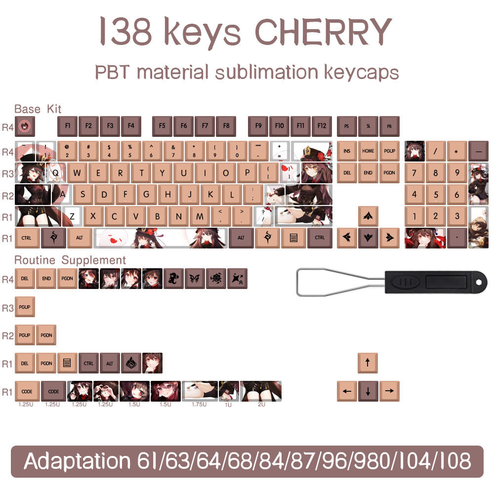 Genshin Impact Keycaps Hutao Youla Game Character Anime Cherry Profile PBT Dye Sublimation Mechanica