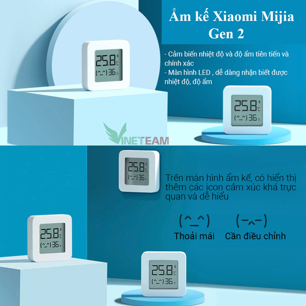 Ẩm kế thông minh Xiaomi Mijia Gen 2 - Đồng hồ đo nhiệt độ độ ẩm Bluetooth Mijia gen 2 ( không kèm đồng hồ thông minh máy sấy tóc )