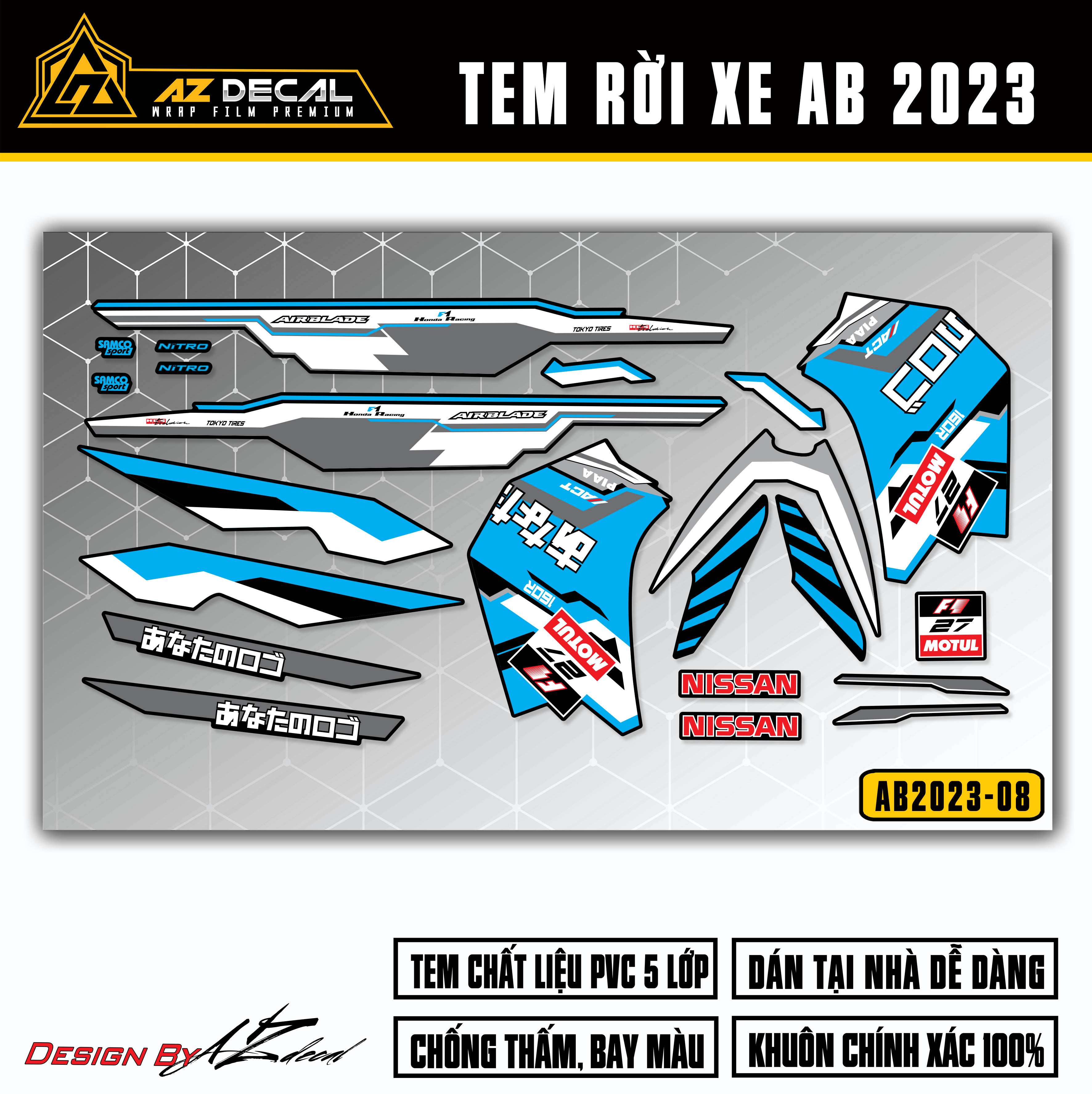 Tem AirBlade 2023 Mẫu Nissan Motul | AB2023-08 | Team Decal Dán Xe Máy AB Air Blade 125 160 Chống Nư