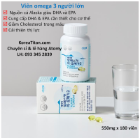 Viên dầu cá chiết xuất cá hồi Alaska hàm lượng cao DHA và EPA giúp sáng mắt cải thiện trí não và tốt cho tim mạch (500mg x 180 viên) - Atomy Alaska E-Omega 3 - 애터미 알래스카 E-오메가3  - Атоми Аляска Е-Омега 3