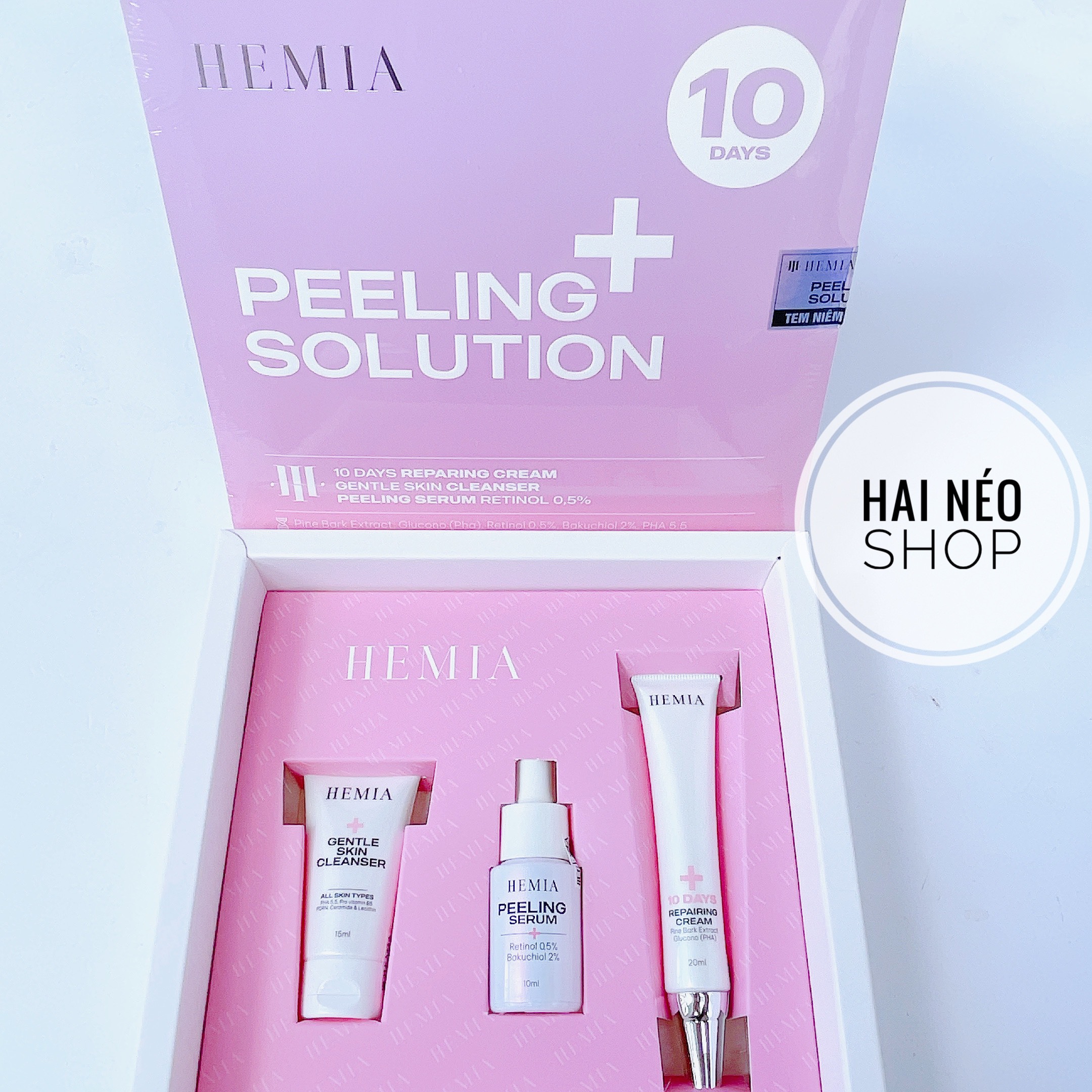 [DATE 05/07/2025] Set peel tái tạo toàn diện 0.5% Retinol 2% Bakuchiol & BHA HEMIA Peeling+ Solution