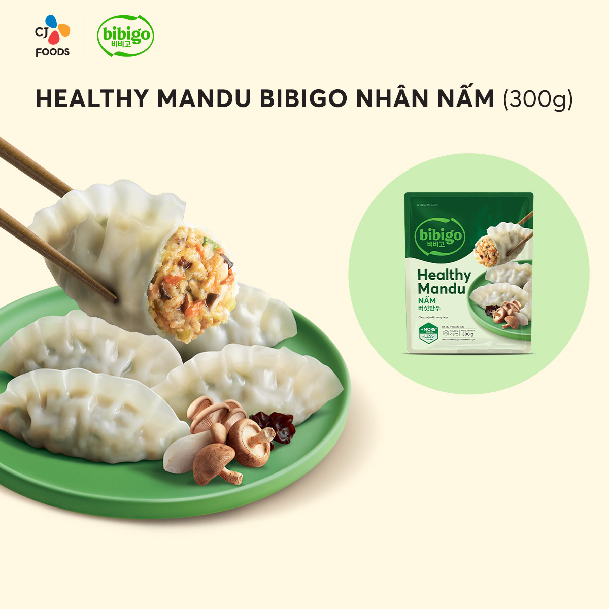 [HCM-HN] Bánh xếp Healthy Mandu Bibigo Gói 300g (Nấm [chay]/Tôm/Gà và Rau Củ/Hải Sản & Rong Biển)