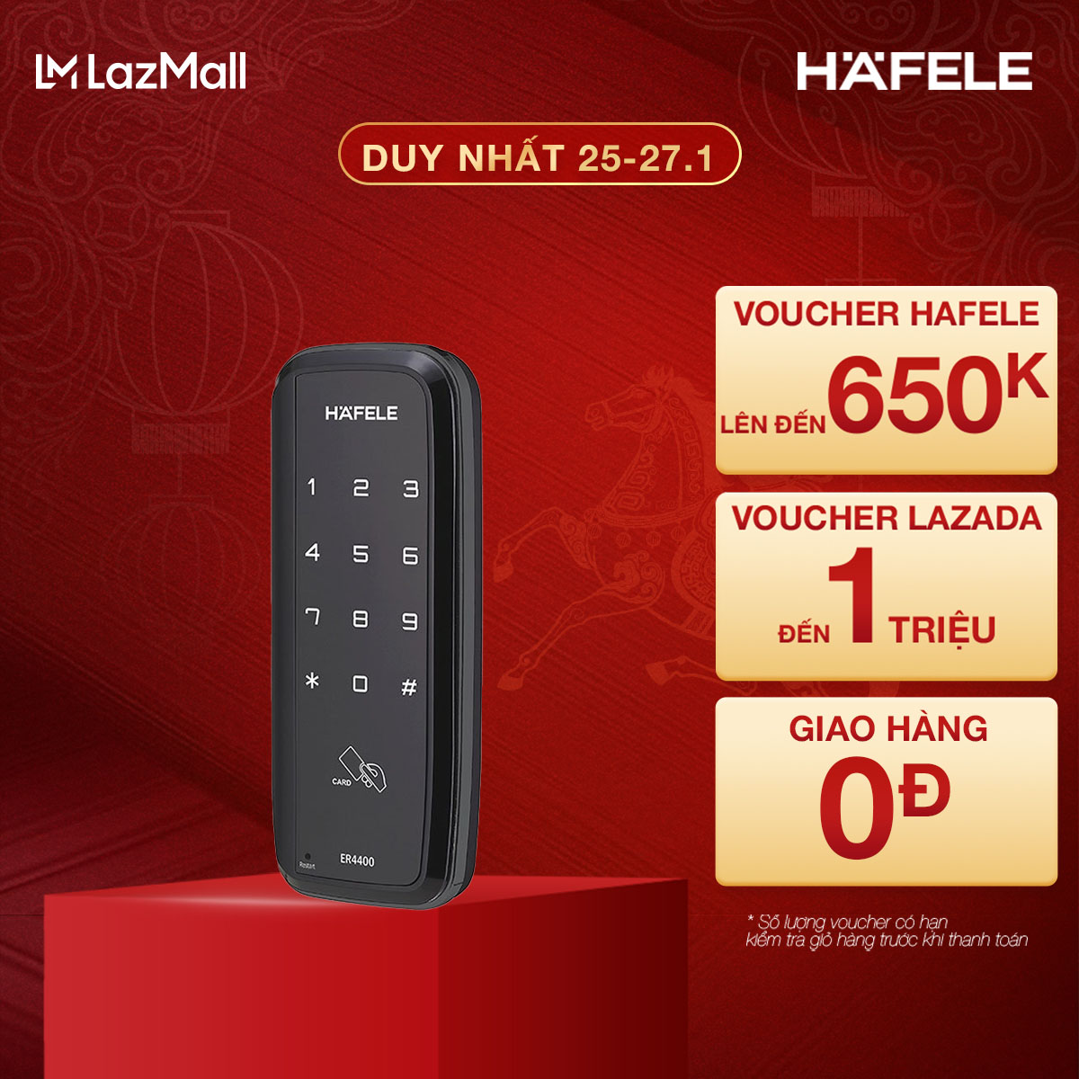 [MIỄN PHÍ LẮP ĐẶT] Khóa điện tử HAFELE có điều khiển từ xa ER4400-TCR/ 912.05.701 - 912.05.701 Xuất 