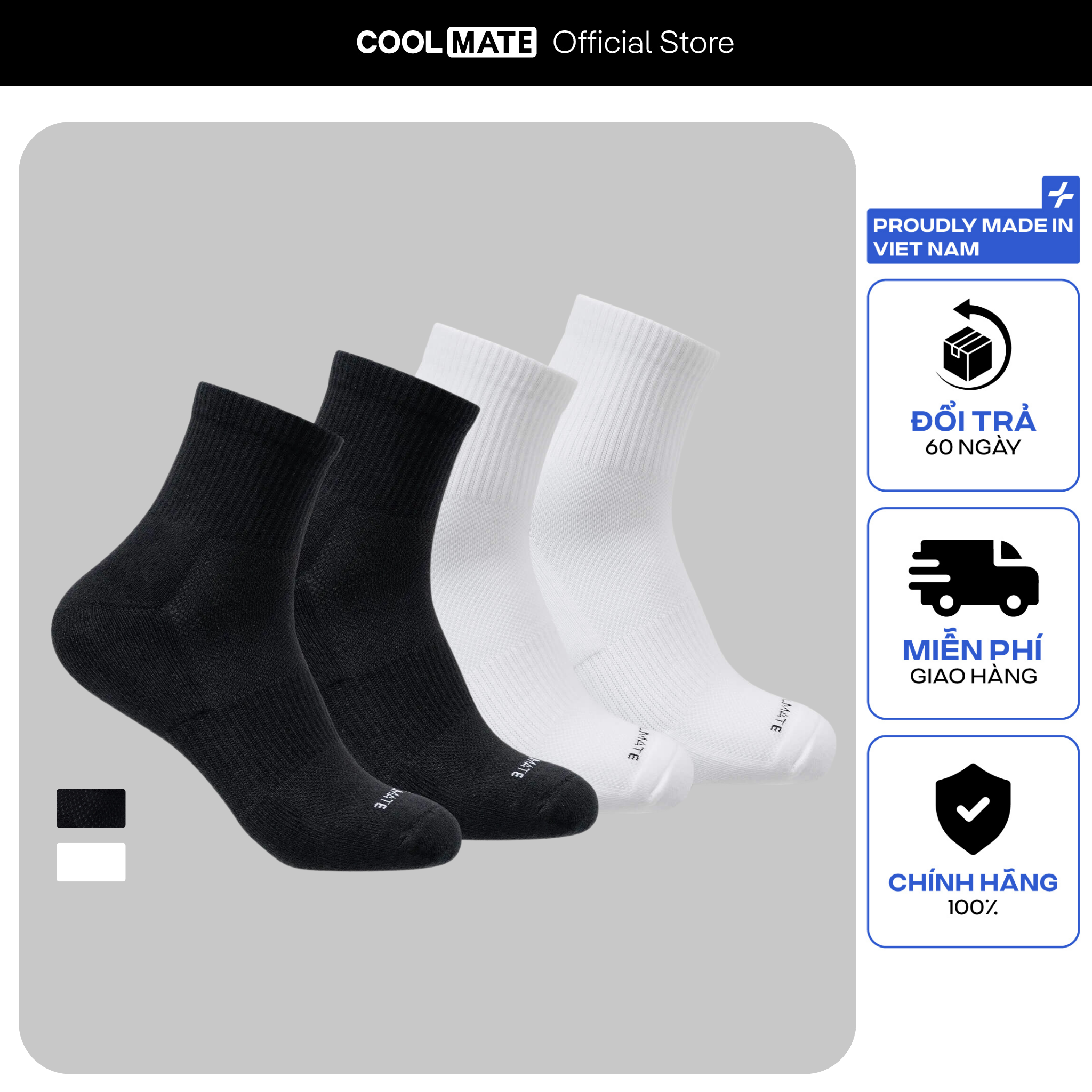 [MUA 3 GIẢM 12%]Combo 2 đôi tất Thể Thao Cổ Trung Cushion - Coolmate