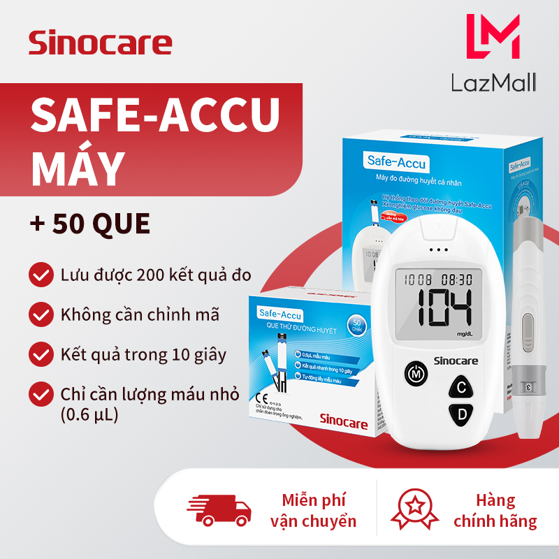 【Tặng 50 Que Thử Và 50 Kim】- Sinocare Máy Đo Đường Huyết Safe Accu Chính Hãng