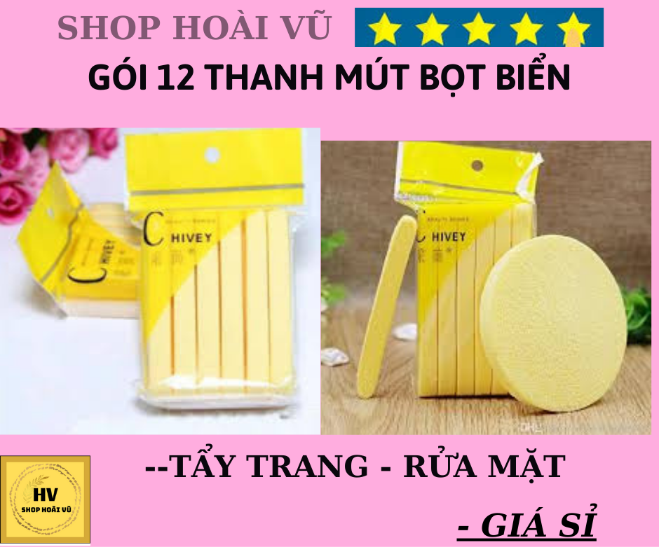 [Hcm]Gói 12 Thanh Mút Bọt Biển - Sản Phẩm Tẩy Trang - Bông Nở Rửa Mặt Dạng Nén Chivey