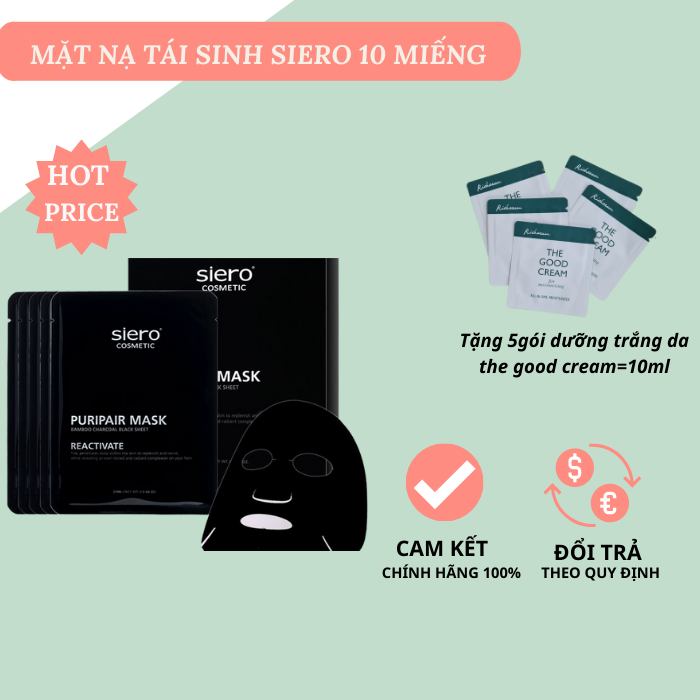 Mặt Nạ Tái Sinh Than Hoạt Tính Siero Puripair Mask Reactivate Hộp 10 miếng Dưỡng Ẩm Trắng Da