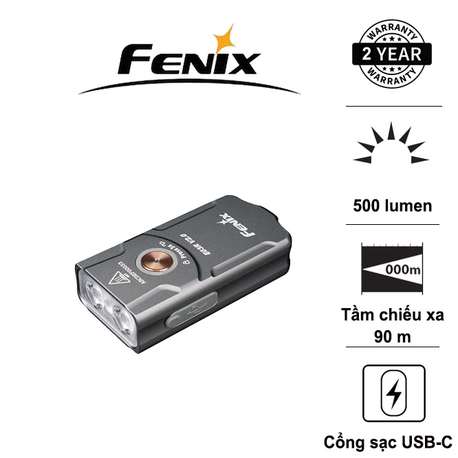 Đèn pin móc khóa FENIX E03R v2 độ sáng 500lm chiếu xa 90m sạc USB C