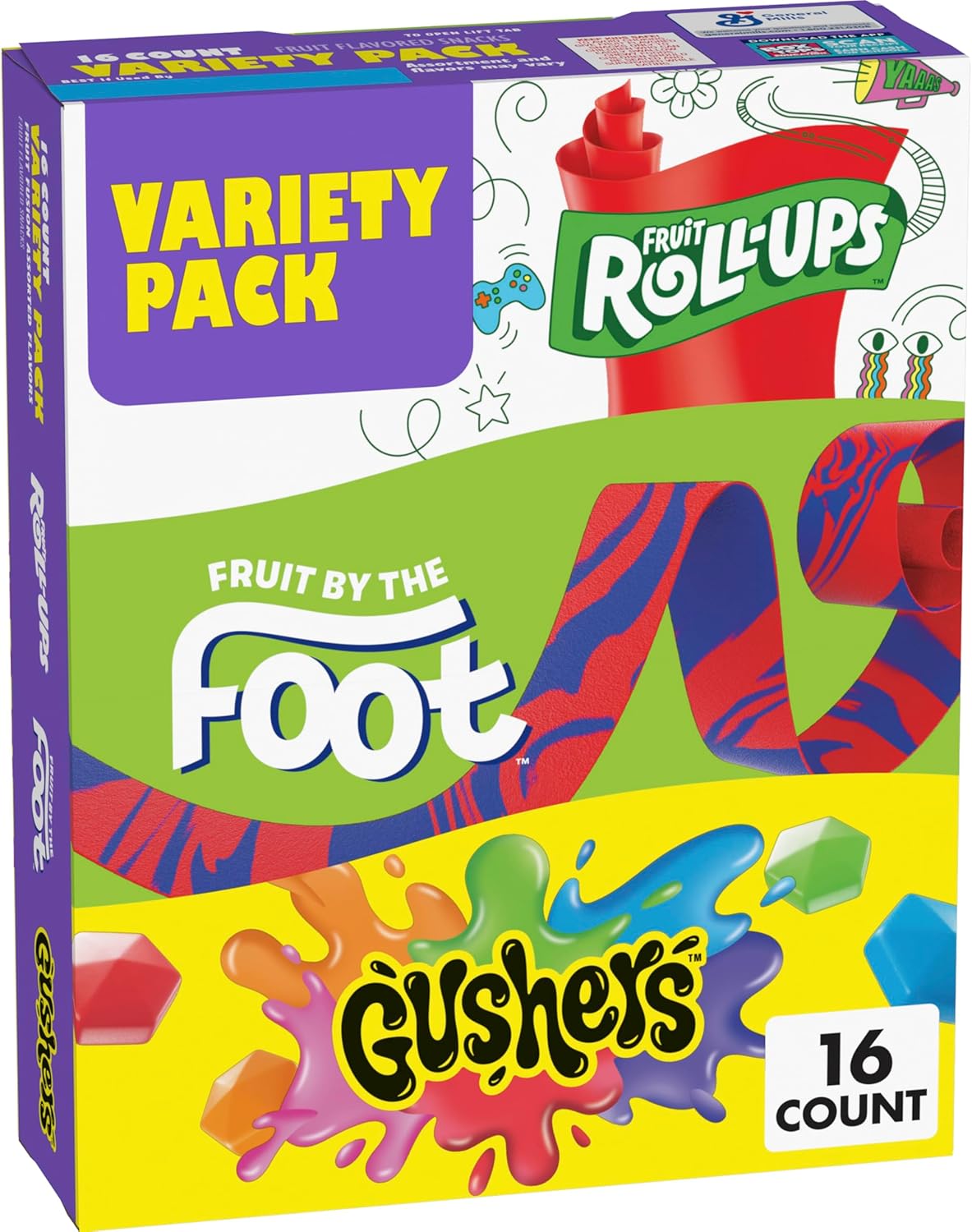 Kẹo dẻo trái cây cuộn hàng Mỹ Fruit Roll-Ups Fruit by the Foot Gushers Flavored Snacks Variety Pack