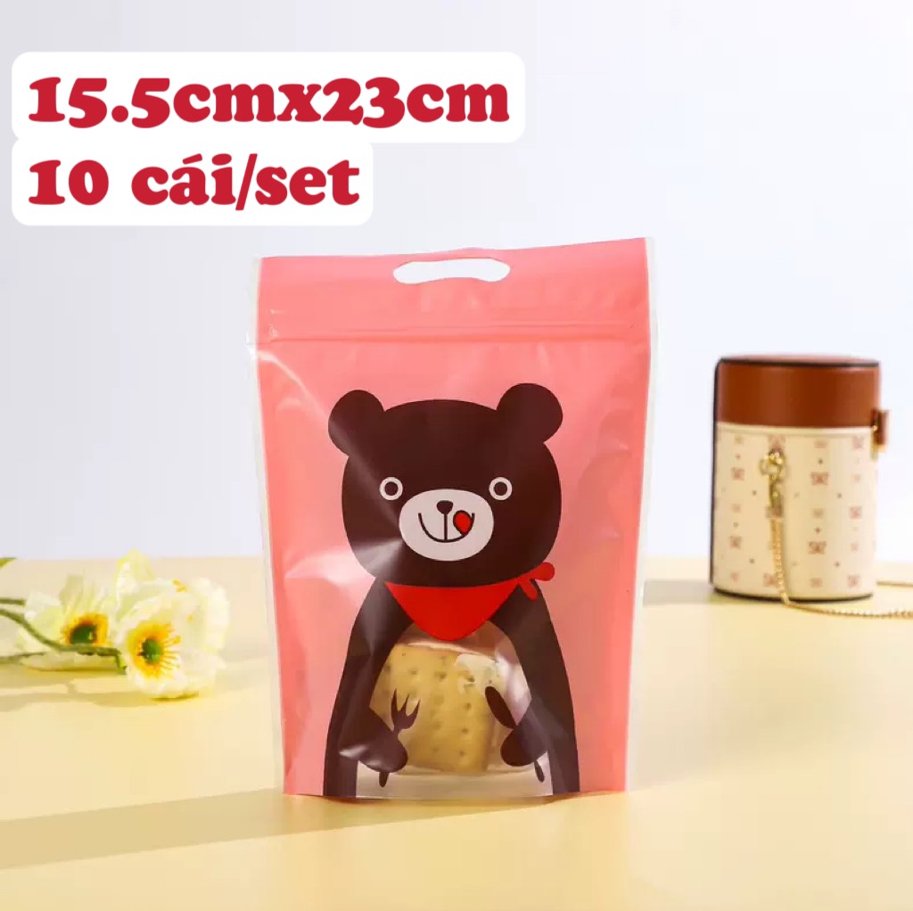 TD61B-Set 10 Túi ZIP đựng 200g-250G bánh qui quy kẹo nougat (15.5X25.5CM)