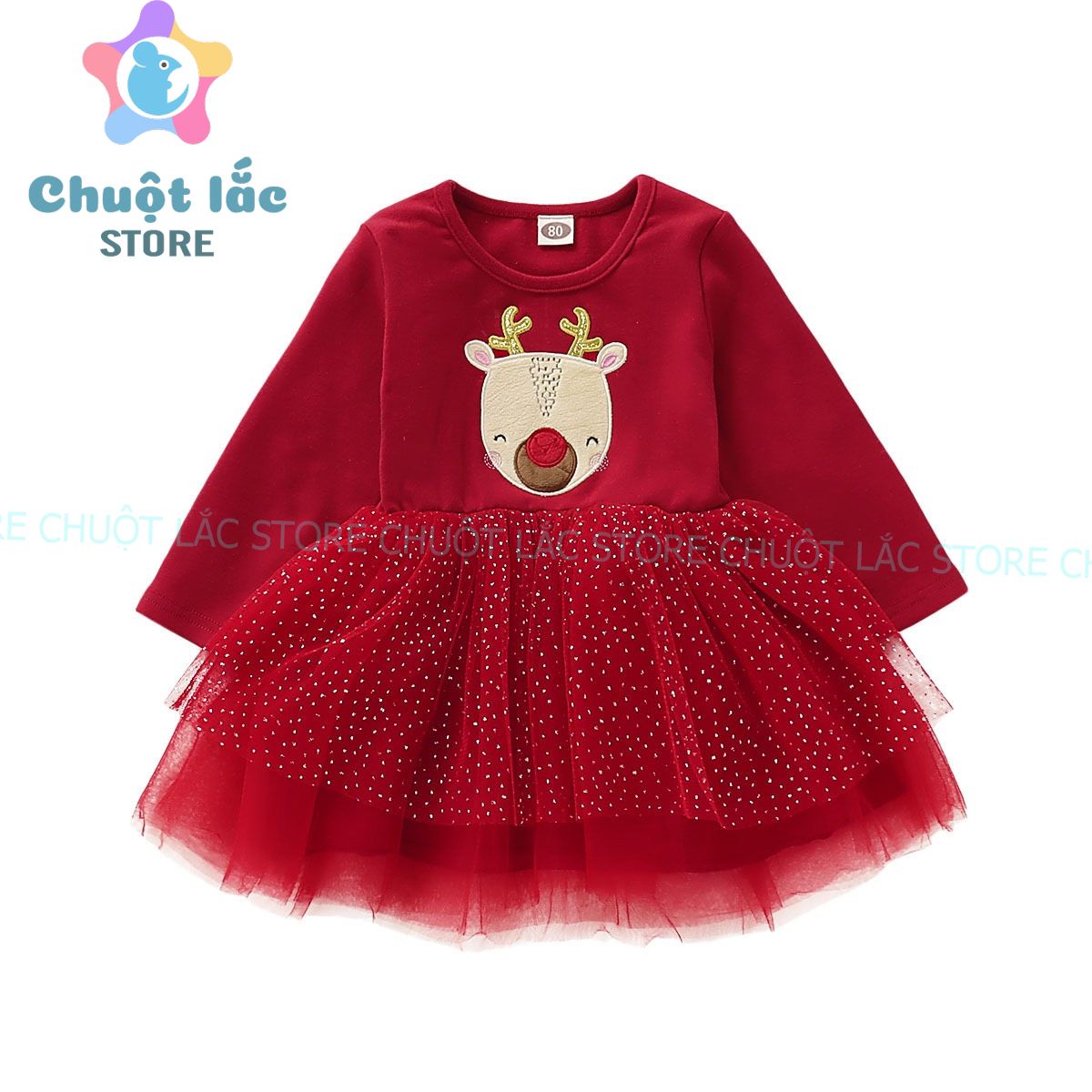 [HCM]Đầm váy công chúa  bé gái váy noel tuần lộc siêu xinh cho bé từ 7kg đến 25kg (màu đỏ)