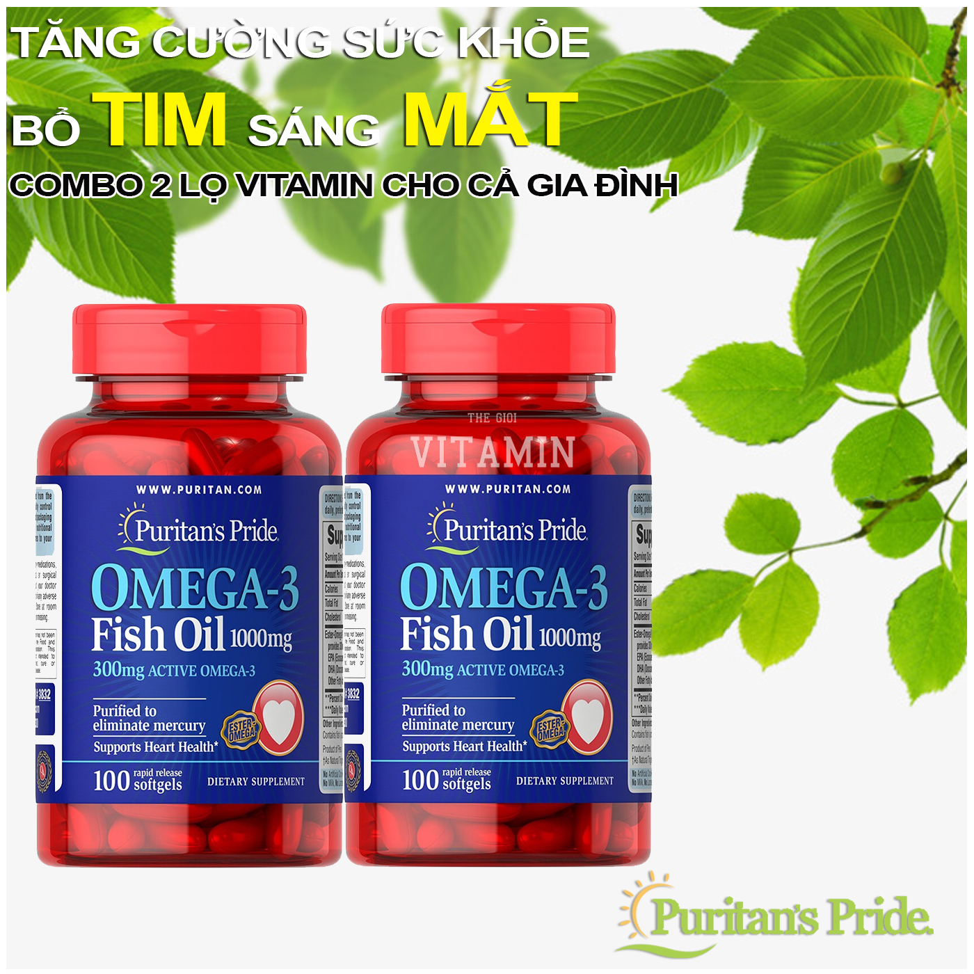 Dầu Cá Omega 3 mỹ Fish Oil Puritans Pride 1000mg omega 369