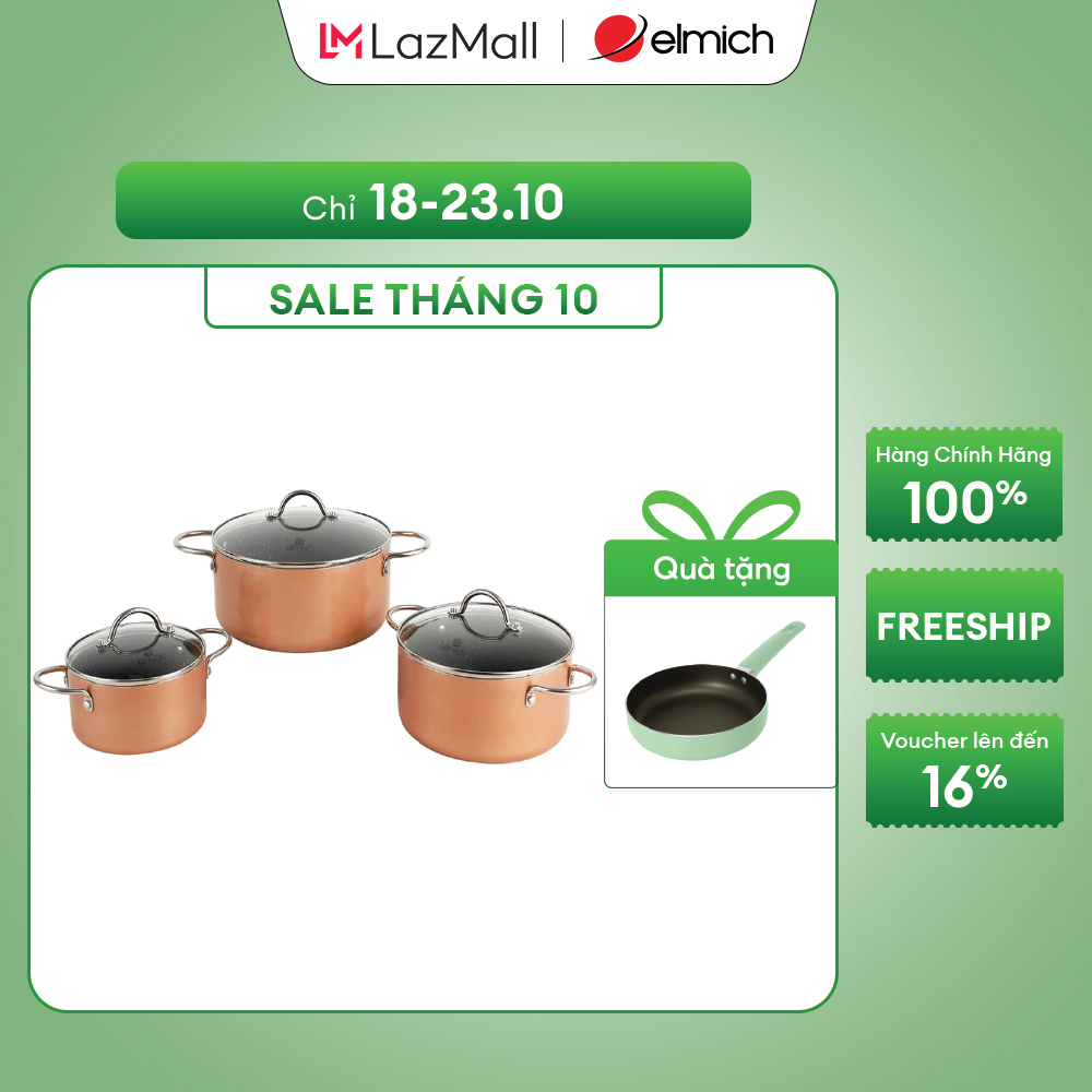 (Chỉ 25-29.10)Bộ nồi nhôm chống dính Elmich EL-4101OL size 162024cm